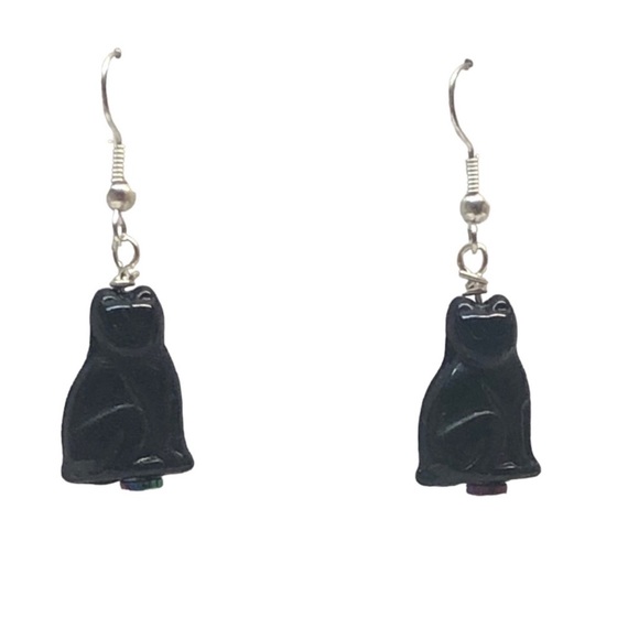 Hand Crafted Jewelry - HANDMADE Unbranded BLACK Cat Czech BEAD Earrings